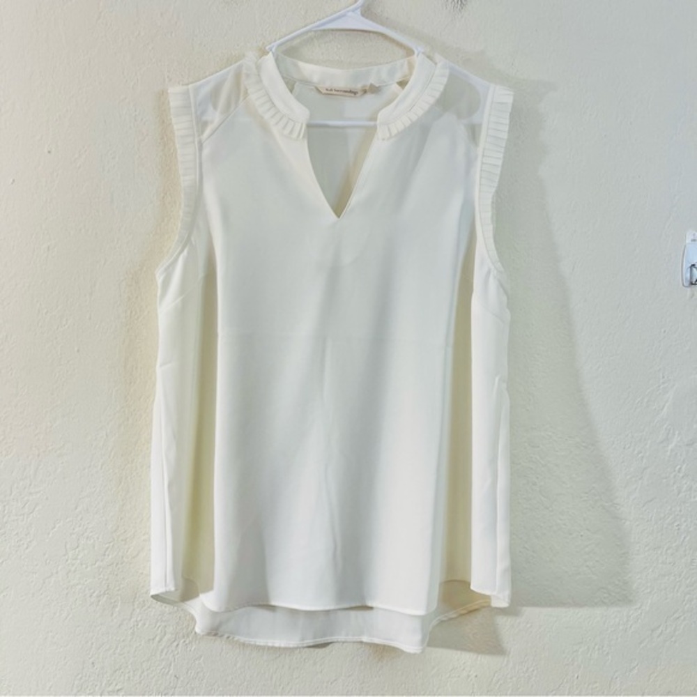 Soft Surroundings Ruffle Neckline Sleeveless Career Blouse Size Large White